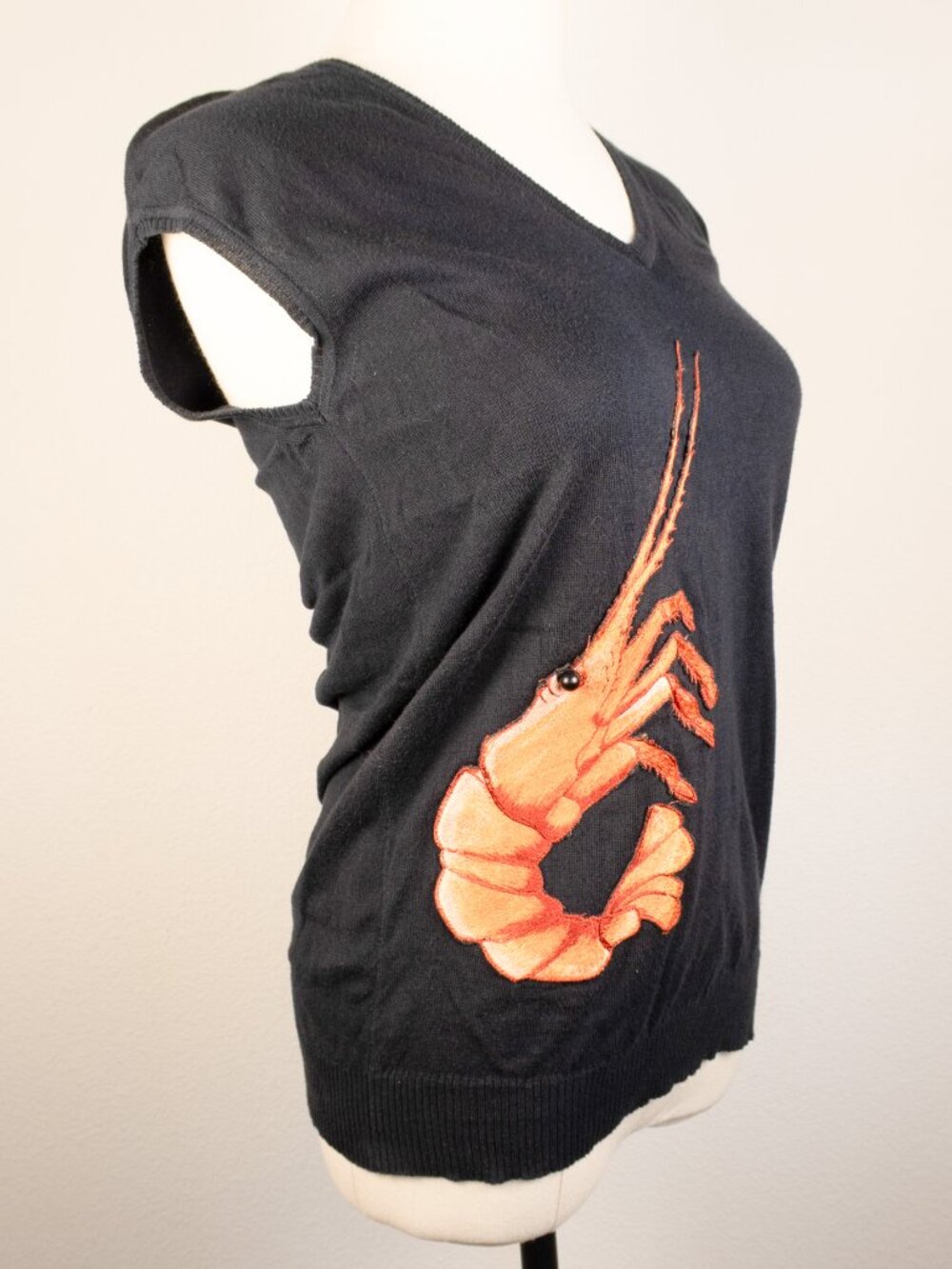 Vintage 2001 Chloe by Stella McCartney Shrimp Embroidered Black Vest